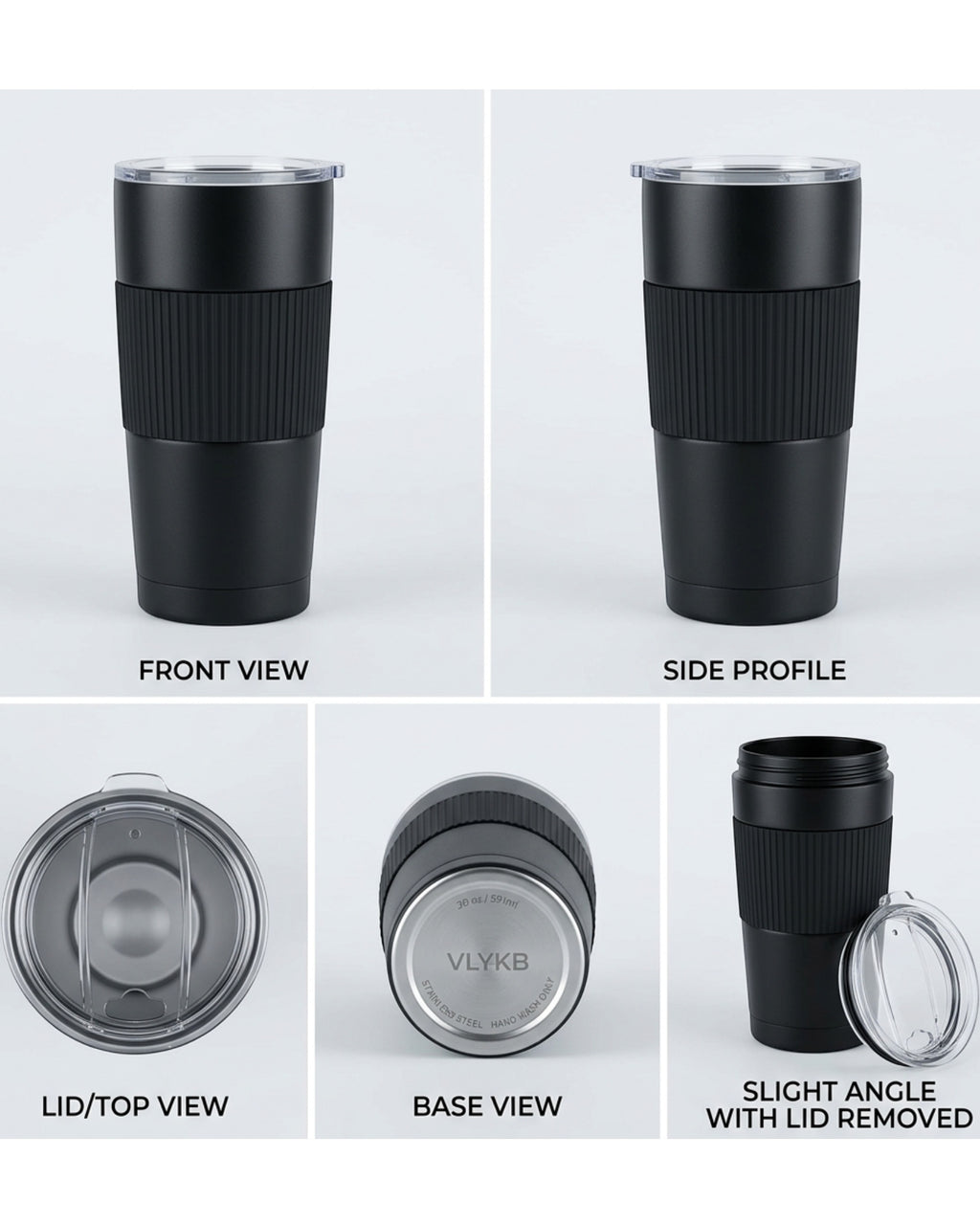 Vlykb Insulated Tumbler Black 20 oz with Lid
