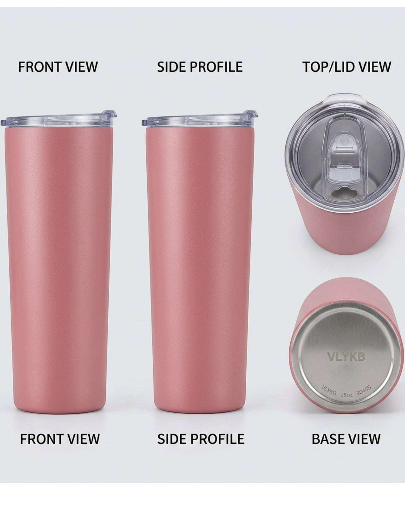 Vlykb Slim Insulated Tumbler Rose 18 oz